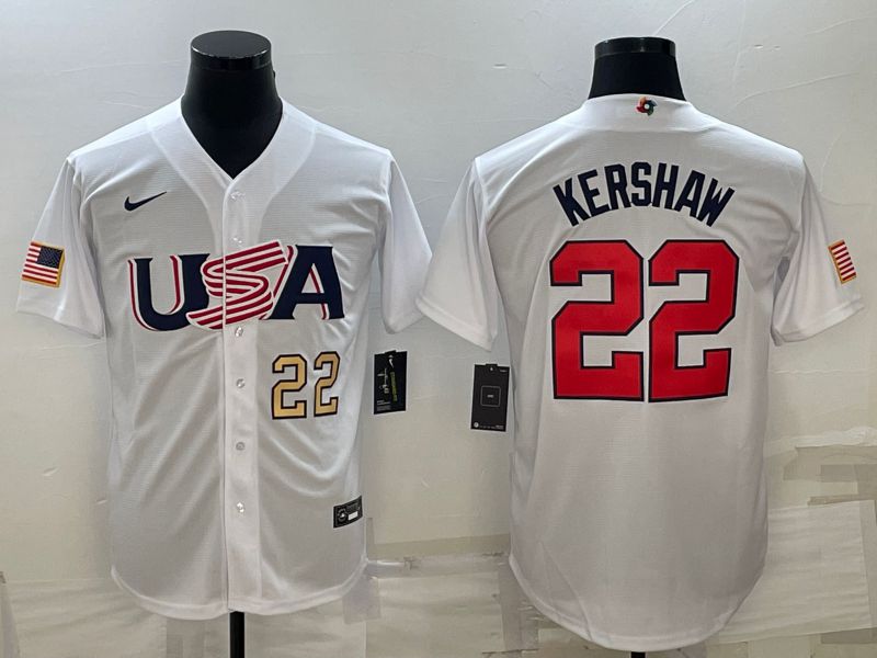 Men 2023 World Cub USA #22 Kershaw White Nike MLB Jersey14->more jerseys->MLB Jersey